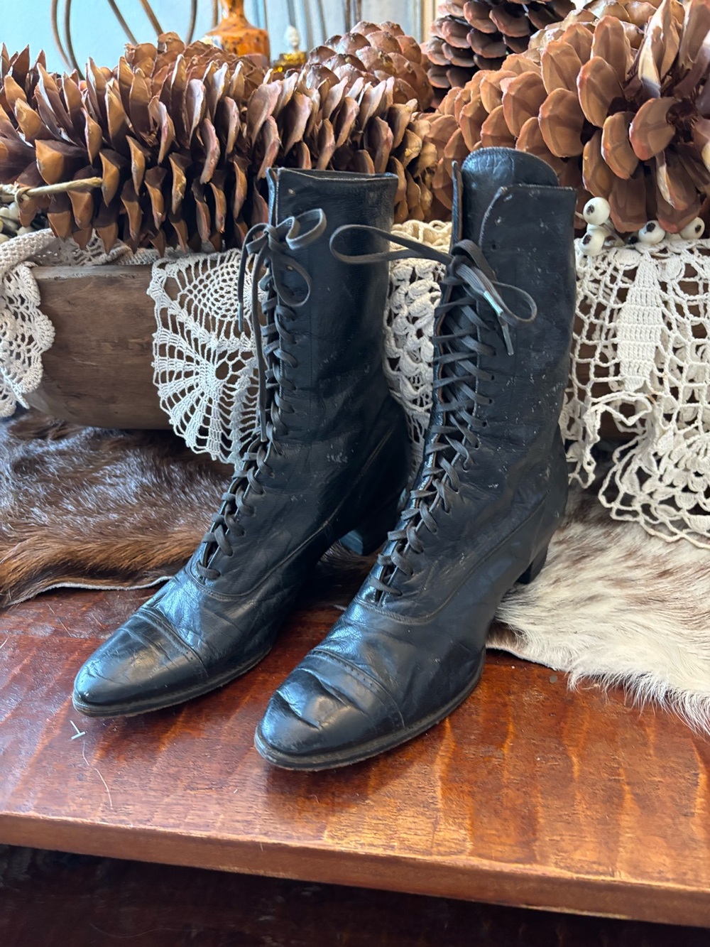 Antique Vintage Edwardian Period Leather Boots